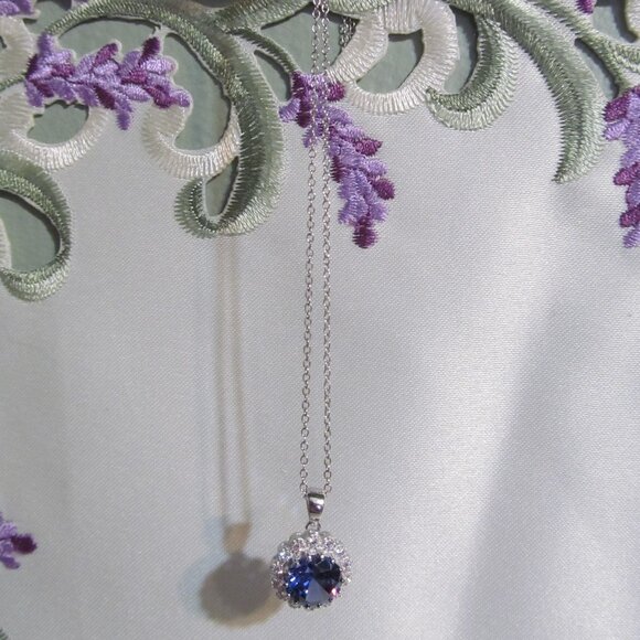 NWT Bella Luce Simulated Tanzanite & Diamond Rhodium over 925 Pendant w Chain - Picture 2 of 16